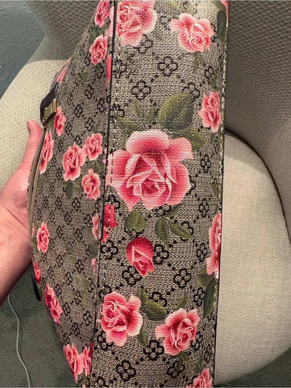 2 Floral Print Tote Bags in Pink and Brown leather - Picture 10 of 13